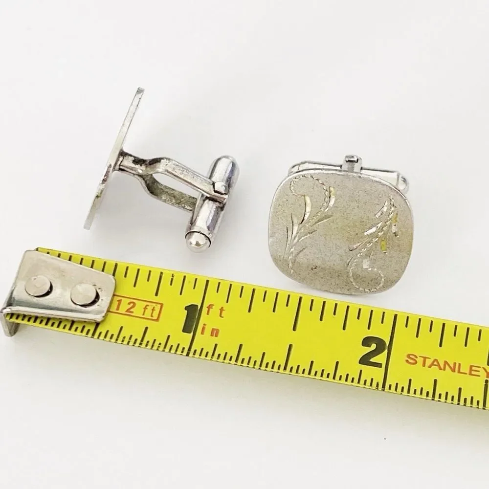 Vintage sterling silver Anson etched design square cuff links